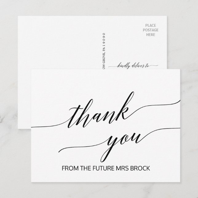 Carte Postale Élégant Merci de calligraphie blanche et noire (Devant / Derrière)