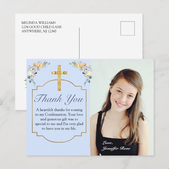 Carte Postale Élégant Merci de confirmation florale de Pêche Ble (Devant / Derrière)