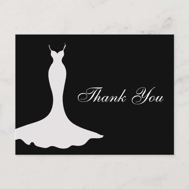 Carte Postale Élégant Merci de Fête des mariées Gown (Devant)