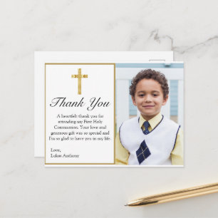 Carte Postale Elégant Merci de la 1ère communion Gold Cross
