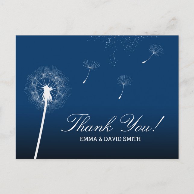 Carte Postale Elégant Merci de la marine Blue Dandelion soufflan (Devant)