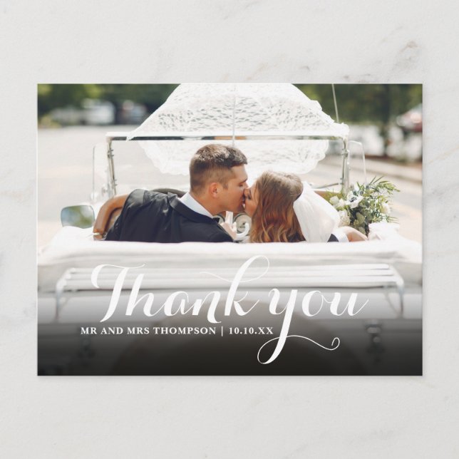 Carte Postale Élégant Merci de script photo Mariage (Devant)