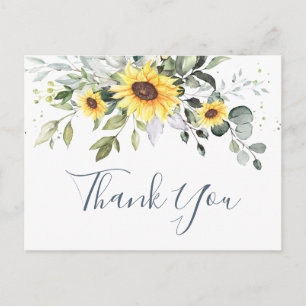 Carte Postale Elégant Merci floral Eucalyptus tournesols