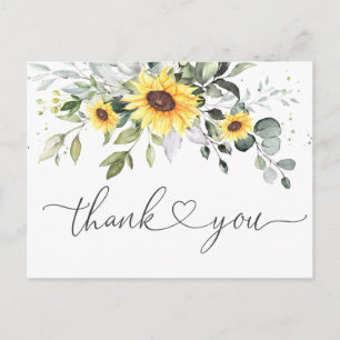 Carte Postale Elégant Merci floral Eucalyptus tournesols