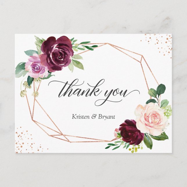 Carte Postale Élégant Merci floral violet de prune (Devant)