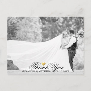 Carte Postale Élégant Merci Gold Heart Mariage PHOTO