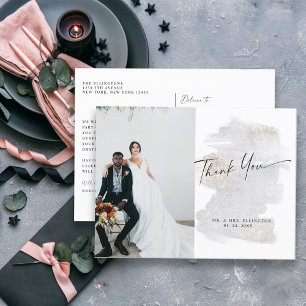 Carte Postale Élégant Merci Mariage gris-argenté avec l'or
