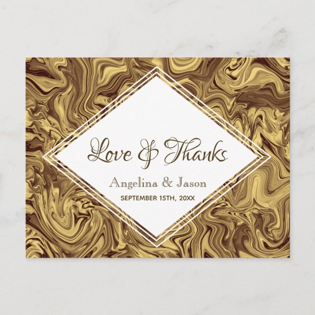 Carte Postale Élégant Merci Mariage or (Devant)