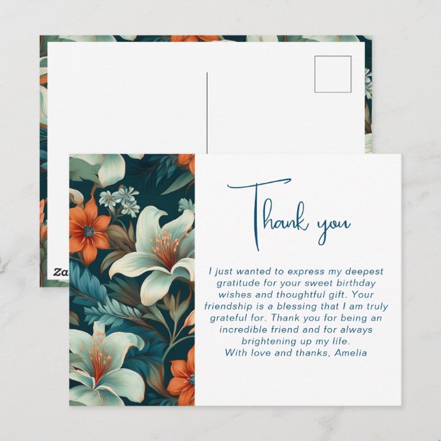 Carte Postale Élégant Merci Motif de Fleur Tropical Foliage (Devant / Derrière)