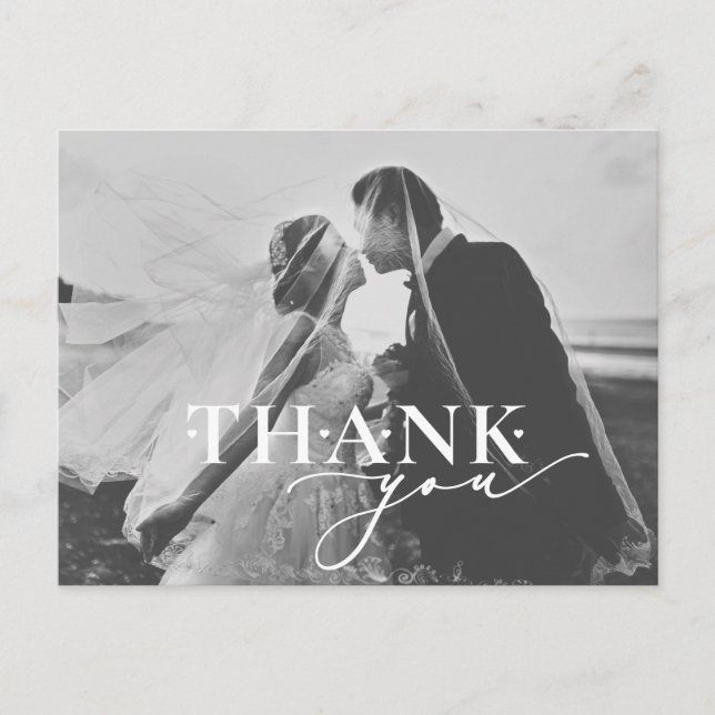 Carte Postale Élégant Merci Script Mariage de coeur (Devant)