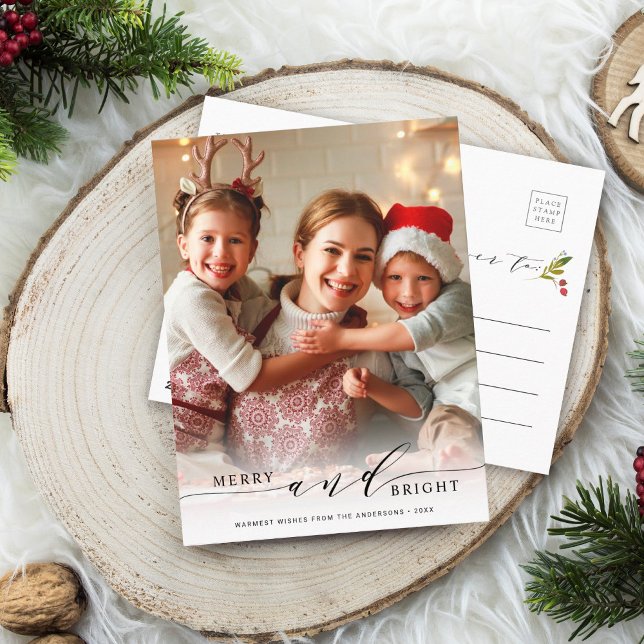 Carte Postale Elegant Merry and Bright Photo Holiday (Créateur téléchargé)
