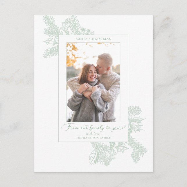 Carte Postale Elegant Minimalist White and Mint Holiday Floral (Devant)
