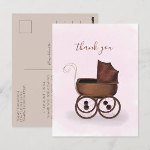 Carte Postale Élégant minimaliste transport Merci bébé rose
