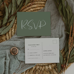 Carte Postale Elégant & moderne Sauge foncé mariage vert RSVP