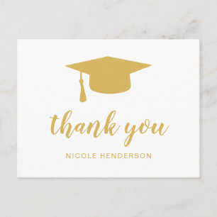Carte Postale Elégant Mortar Board Gold Graduation Merci