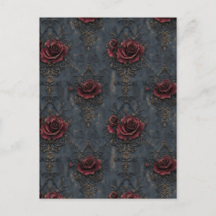 Carte Postale Élégant Motif gothique Vintage avec Roses rouges
