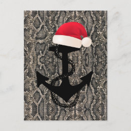 Carte Postale élégant motif SNAKE PEAU - ANCRE + SANTA HAT |