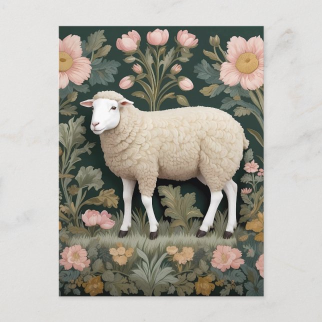 Carte Postale Elégant mouton blanc William Morris inspiré (Devant)