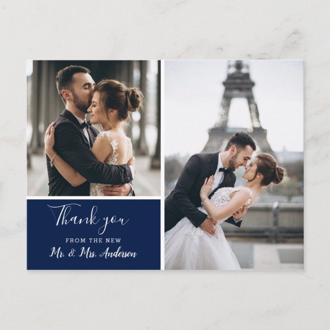 Carte Postale Elegant Navy 2 Photo Collage | Merci (Devant)