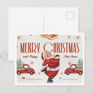Carte Postale Élégant Noël aquarelle rouge et beige 