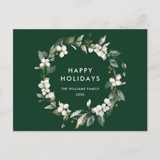 Carte Postale Élégant Noël Holly Wreath Holiday Salutation (Devant)