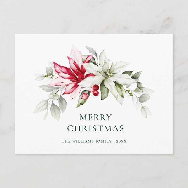 Carte Postale Élégant Noël Poinsettia Gênes de Noël (Devant)