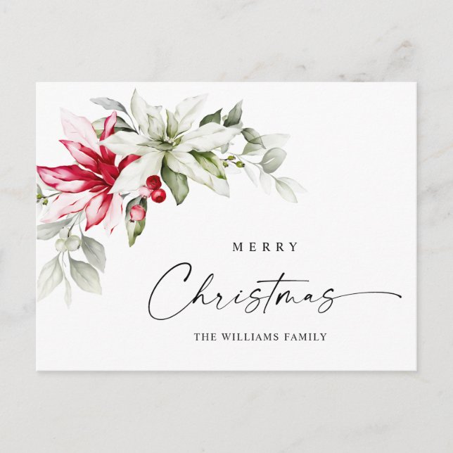 Carte Postale Élégant Noël Poinsettia Gênes de Noël (Devant)