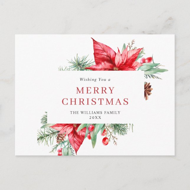 Carte Postale Élégant Noël Poinsettia Gênes de Noël (Devant)