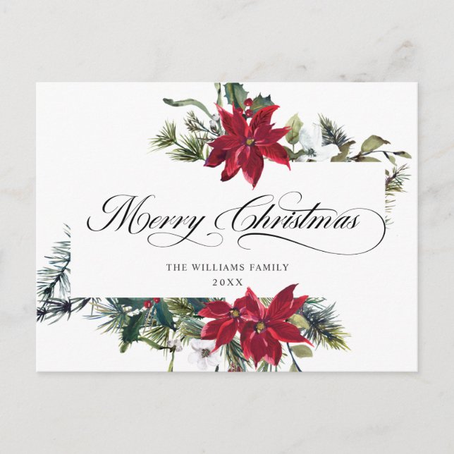 Carte Postale Élégant Noël Poinsettia Gênes de Noël (Devant)