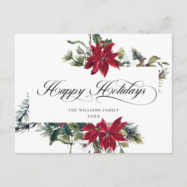 Carte Postale Élégant Noël Poinsettia Gênes de Noël (Devant)