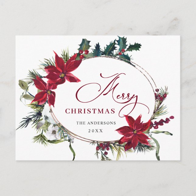 Carte Postale Élégant Noël Poinsettia Gênes de Noël (Devant)