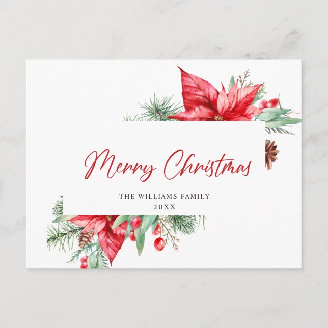 Carte Postale Élégant Noël Poinsettia Gênes de Noël (Devant)