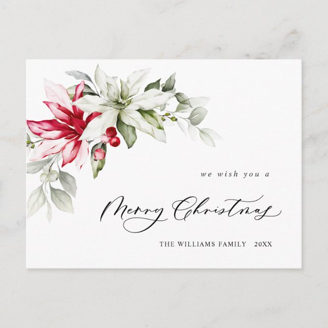 Carte Postale Élégant Noël Poinsettia Gênes de Noël (Devant)