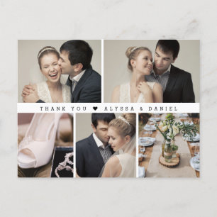 Carte Postale Élégant noir blanc chic Mariage photo Collage