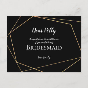 Carte Postale Elégant noir & or Géométrique / Bridesmaid Demande