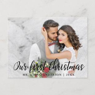 Carte Postale Élégant Notre première photo Mariage de Noël