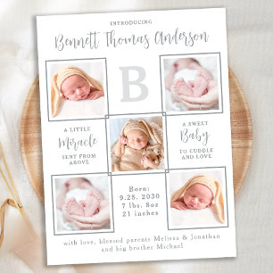 Carte Postale Elégant nouveau bébé unique 5 photo Faire-part de 