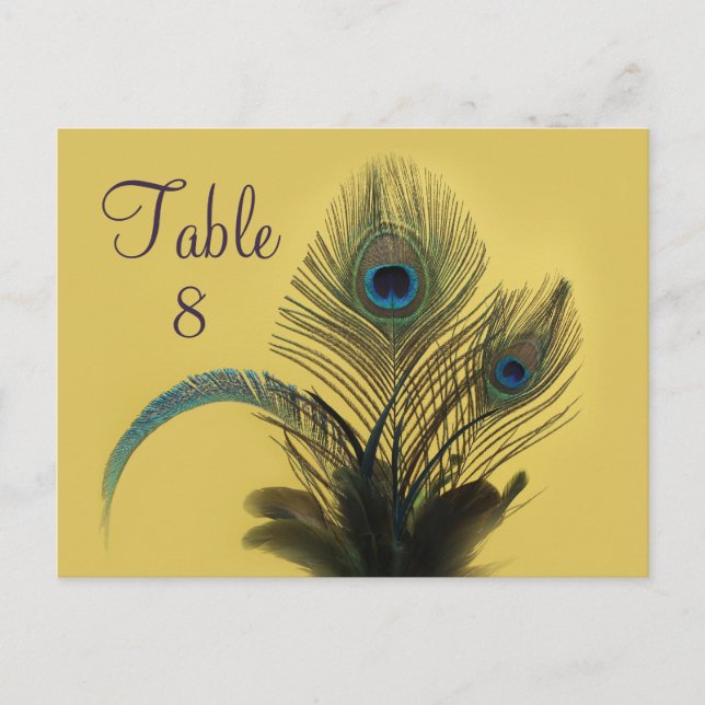 Carte Postale Élégant numéro de tableau de paon (jaune) (Devant)