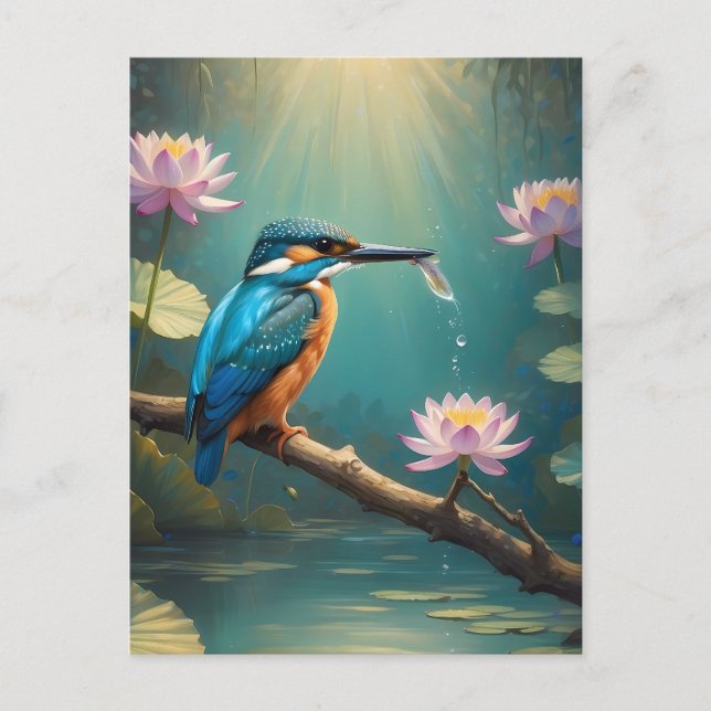 Carte Postale Élégant oiseau de martin-pêcheur (Devant)