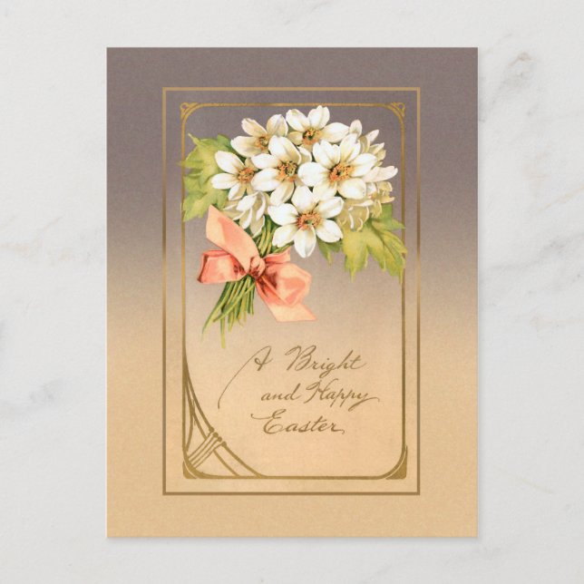 Carte Postale Elégant or Art Nouveau Pâques Floral (Devant)