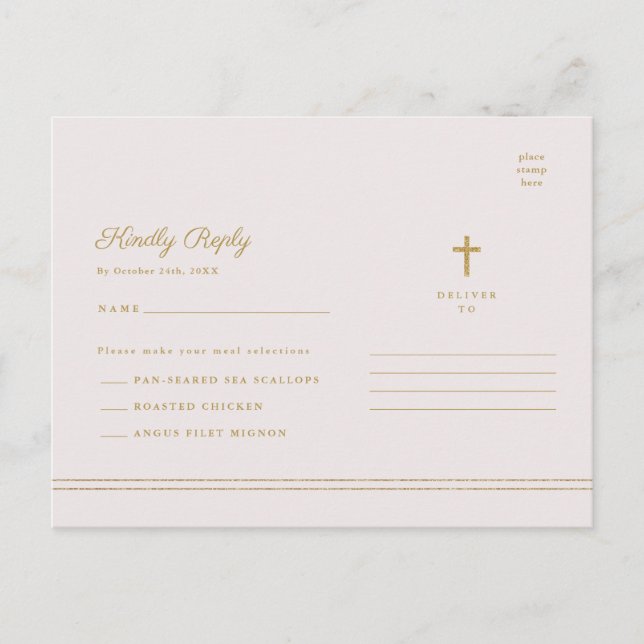 Carte Postale Élégant or Baptême et baptême religieux RSVP (Devant)