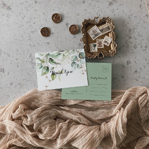 Carte Postale Élégant or vert Calligraphie Merci