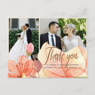 Carte Postale Elégant oranger floral mariage photo merci