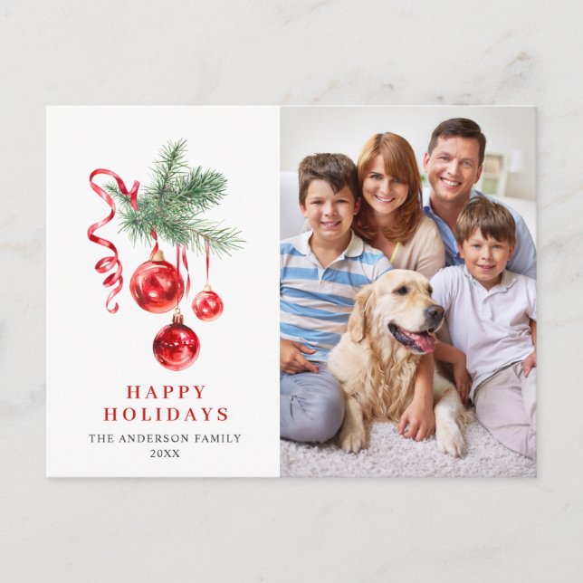 Carte Postale Élégant Ornement Rouge Joyeux Noël (Devant)