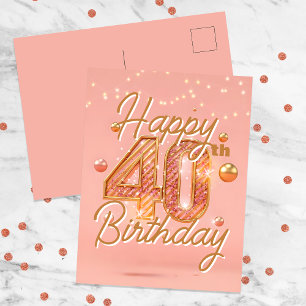 Carte Postale Elégant pailleté rose pâle et or 40e anniversaire