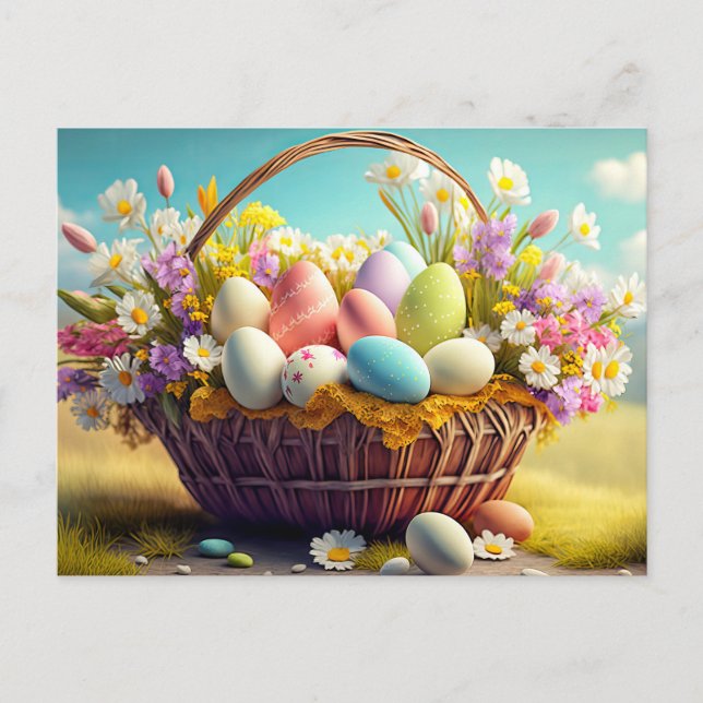 Carte Postale Élégant Panier Festif Des Oeufs De Pâques (Devant)