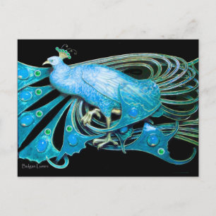 CARTE POSTALE ÉLÉGANT PEACOCK EN BLEU NOIR TURQUOISE