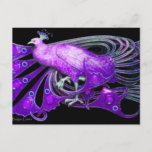 CARTE POSTALE ÉLÉGANT PEACOCK EN PURPLE VIOLET NOIR (Devant)