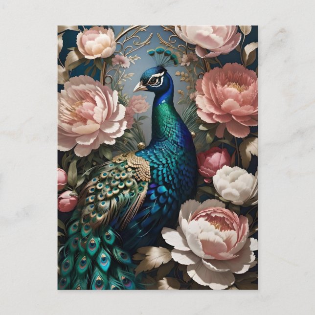 Carte Postale Élégant Peacock Pink Peonies (Devant)