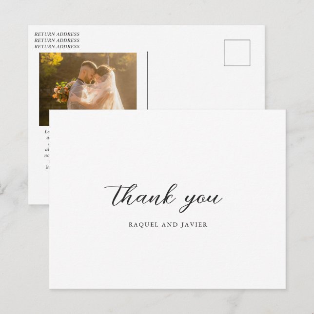 Carte Postale Elegant Photo Classic Wedding Thank You (Devant / Derrière)